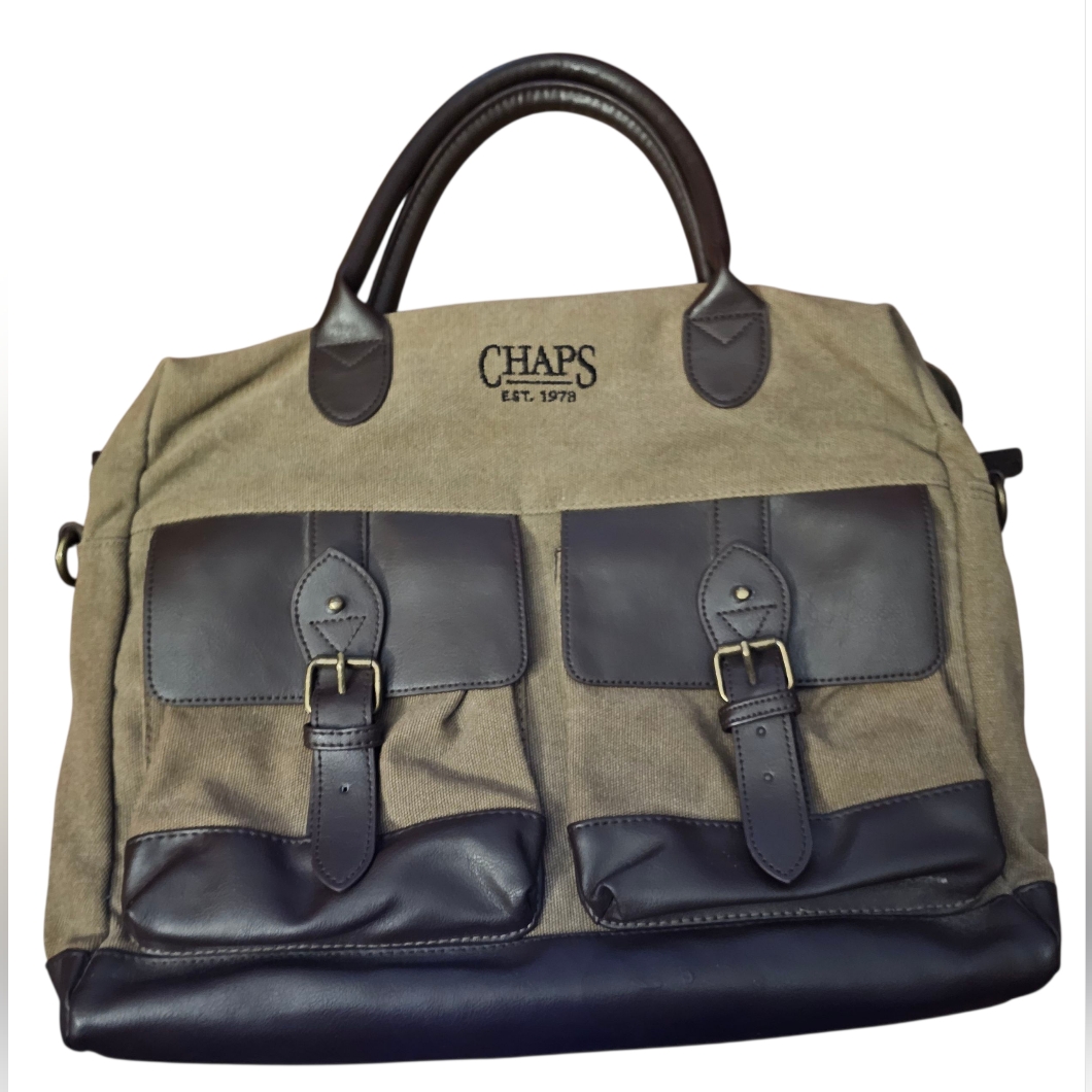 Chaps Elmhurst Men's Bag Tan And Black Briefcase Nwot 1 Flaw On The Handle
